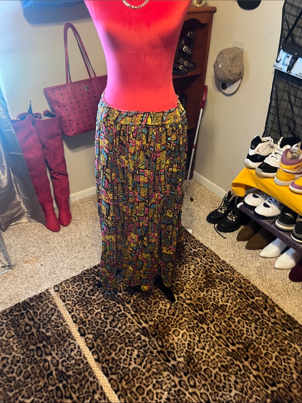 Colorful Abstract Print Maxi Skirt - Women's Bright Multicolor